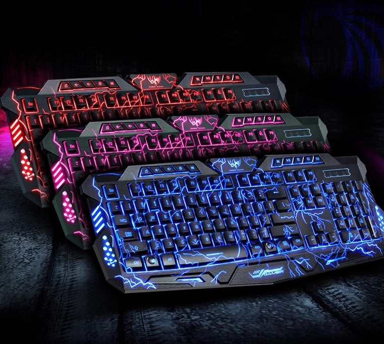 J10 tricolor backlight wired gaming keyboard set colorful luminous 