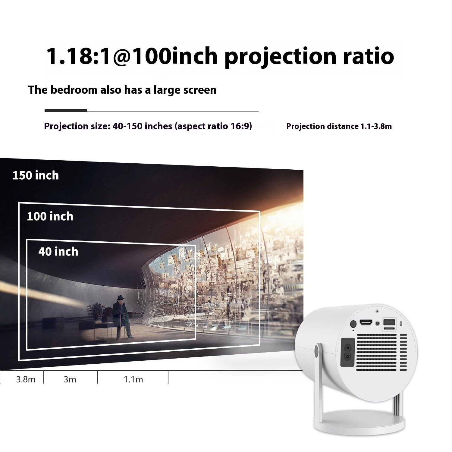 Portable Projector Small Straight Projector Home 180 Degrees Project